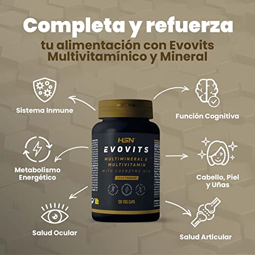 Evovits de HSN | Multivitaminas y Minerales | Complejo Multivitamínico para 4 Meses = 1 Cápsula al Día | Polivitamínico para Mujer, Hombre, Vegetarianos y Deportistas | No-GMO, Sin Gluten ni Lactosa