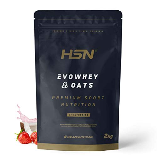 Evowhey & Oats de HSN | Sabor Fresa Coco 2 Kg = 40 Tomas | Proteína Whey con Harina de Avena | Ideal para Desayunos o Meriendas | Bajo en Azúcar | No-GMO, Vegetariano, Sin Gluten ni Soja