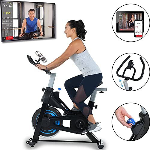 Exerpeutic Bicicleta de ciclismo para interiores Bluetooth con aplicación MyCloudFitness (4208), negro y azul