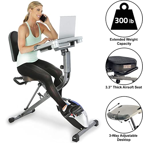 EXERPEUTIC WorkFit 1000 Fully Adjustable Desk Folding Exercise Bike with Pulse