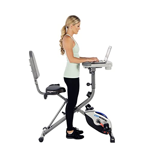 EXERPEUTIC WorkFit 1000 Fully Adjustable Desk Folding Exercise Bike with Pulse