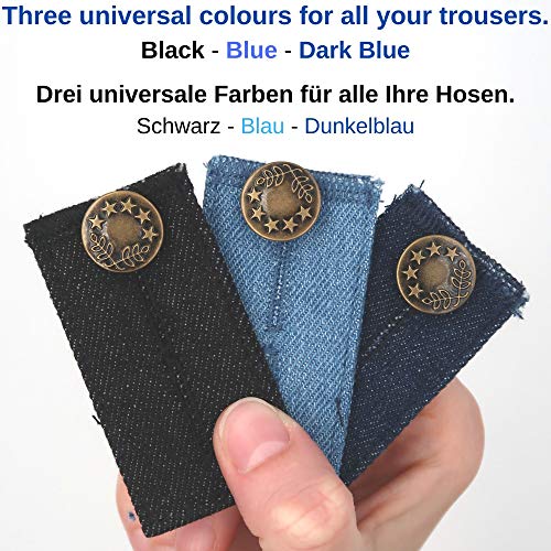 Extensor de Cintura para Jeans, Pantalones, vestidos y faldas, Juego de 3, Alargador Pantalones hasta 5 cm, Extensión de Cintura para Pantalones, Botón de extensión ajustable para Pantalones