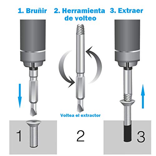 Extractor de Tornillos, [6 pcs] Diyife Extractor de Tornillos Rotos,uego de 6 Extractores de Tornillos Removedor de Pernos Hecho de Acero HSS 4341# Extracción para Quitar Tornillos Rotos Despojados