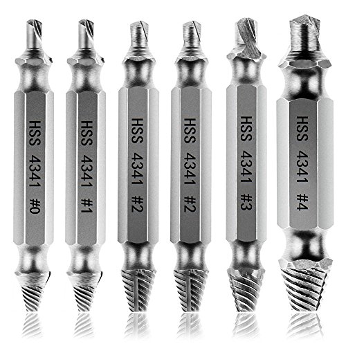 Extractor de Tornillos, [6 pcs] Diyife Extractor de Tornillos Rotos,uego de 6 Extractores de Tornillos Removedor de Pernos Hecho de Acero HSS 4341# Extracción para Quitar Tornillos Rotos Despojados