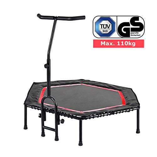 FA Sports Cama elástica FlyJump Fit con Manillar para Interiores, aprobada por la certificación GS, Unisex-Adult, Negro, Rojo, Ø 126 x 114 cm