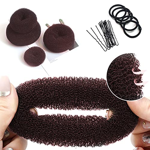 Fabricante de pan de rosquillas, fabricante de panecillos de pelo de 7 piezas, color marrón, con 10 clips en forma de U, 5 cuerdas elásticas para el cabello.