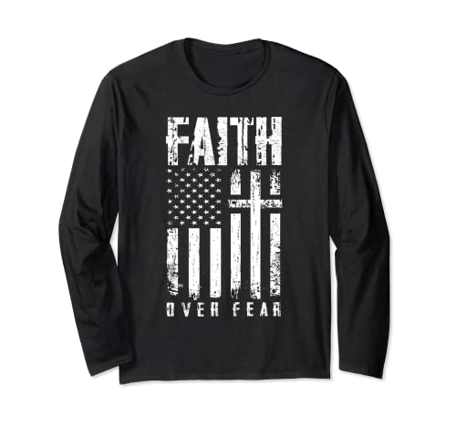 Faith Over Miedos Cristian Cross American Bandera Gimnasio Manga Larga