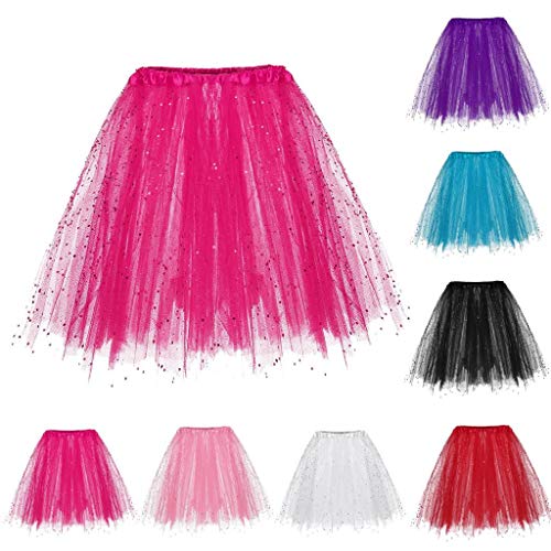 Falda de Tutu Mujer,SHOBDW Niños Princesa Pettiskirt Regalo de cumpleaños Sólido Paillette Elástico 3 Capas Fluffy Mini Falda Corta Adulto Rendimiento Traje Baile Falda(Rosado)