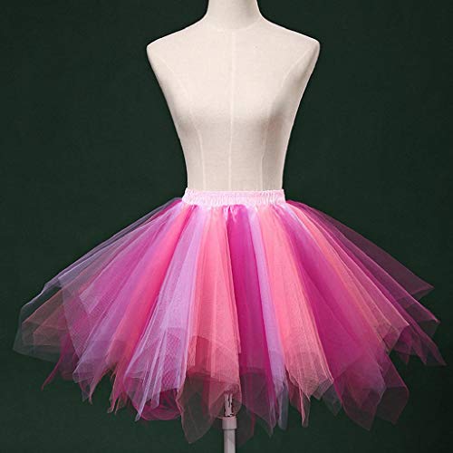 Falda de Tutu Mujer,SHOBDW Pettiskirt Colores de Gasa Plisada Vestidos de Baile de Arco Iris Rendimiento de Disfraces Regalo de Cumpleaños Adulto Falda Corta de Tutú Corto(E)