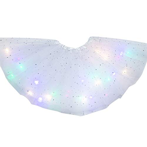 Faldas de tutú para niñas, falda de tutú con luz LED, falda luminosa de tul, falda de baile LED de princesa, disfraz de baile de ballet para fiesta de Navidad (blanco)