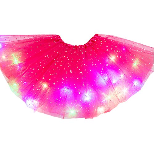 Faldas de tutú para niñas, falda de tutú con luz LED, falda luminosa de tul, falda de baile LED de princesa, disfraz de baile de ballet para fiesta de Navidad (blanco)