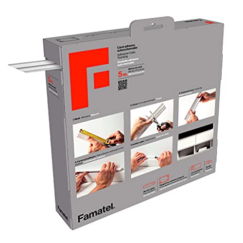 FAMATEL – Canaleta Cables Adhesiva | 5 Metros | 10 x 16 mm | Novedad - Formato Enrollable | Rectangular | Fácil Montaje con Autoadhesivo | Canaleta para cableado | Blanco