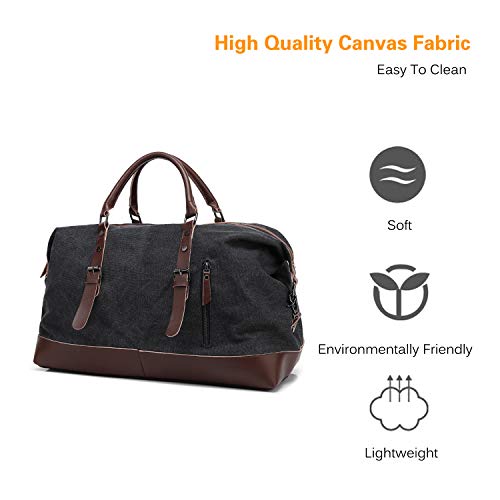 FANDARE Bolsa de Viaje la Lona Bolsa de Deporte Bolsa de Gimnasio Bolso para Playa Bolsa Portátil para Hombres Mujeres Bolsa de Hombro para Actividades al Aire Libre Crossbody Bag Negro