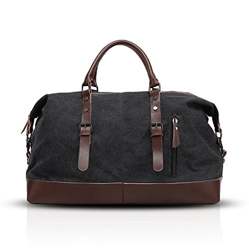 FANDARE Bolsa de Viaje la Lona Bolsa de Deporte Bolsa de Gimnasio Bolso para Playa Bolsa Portátil para Hombres Mujeres Bolsa de Hombro para Actividades al Aire Libre Crossbody Bag Negro