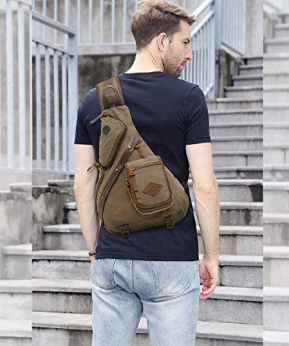 FANDARE Unisexo Bolsa de Pecho Hombres Bolso de Hombro Lona Bolso Messenger Sling Daypacks Bolso Bandolera para Deportes Gimnasio Viajes Excursiones Senderismo Acampada Verde