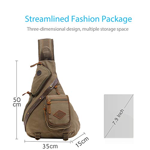 FANDARE Unisexo Bolsa de Pecho Hombres Bolso de Hombro Lona Bolso Messenger Sling Daypacks Bolso Bandolera para Deportes Gimnasio Viajes Excursiones Senderismo Acampada Verde