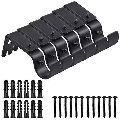 Fangehong 6pcs Soporte Poste de Cortina, Ajustables Soportes Barra Cortina Individuales, Metal Soporte Pared de Barra Cortina Resistente con Tornillos para Barra de Pared Postes Cortina (Negro)