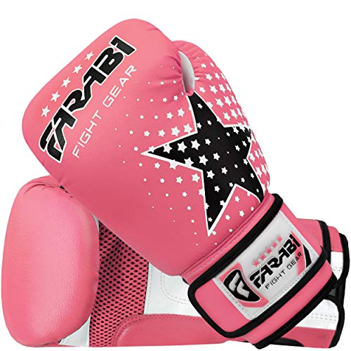 Farabi - guantes de boxeo para niños de 6 oz, guantes de entrenamiento de kickboxing muay thai para entrenamiento de MMA, los mejores guantes para entrenar en saco de boxeo, almohadillas de enfoque para práctica (Pink, 6-oz)