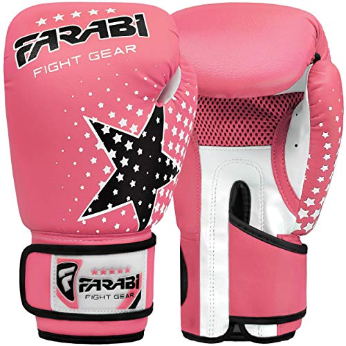 Farabi - guantes de boxeo para niños de 6 oz, guantes de entrenamiento de kickboxing muay thai para entrenamiento de MMA, los mejores guantes para entrenar en saco de boxeo, almohadillas de enfoque para práctica (Pink, 6-oz)