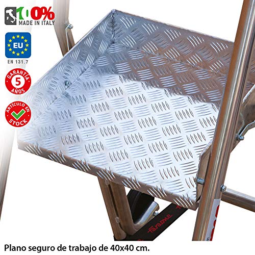 Faraone - Escalera con Plataforma PL5 - 254x72x37cm - Escalera 5 Peldaños - Escalera Plegable de Aluminio - Uso Profesional - Fácil de Transportar - Uso en Industrias y Grandes Superficies