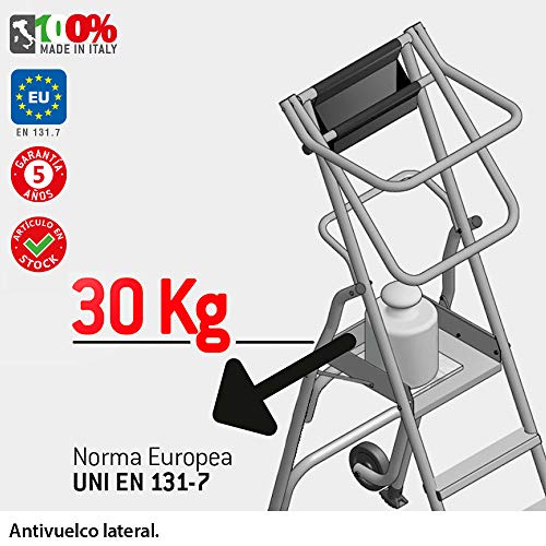 Faraone - Escalera con Plataforma PL5 - 254x72x37cm - Escalera 5 Peldaños - Escalera Plegable de Aluminio - Uso Profesional - Fácil de Transportar - Uso en Industrias y Grandes Superficies