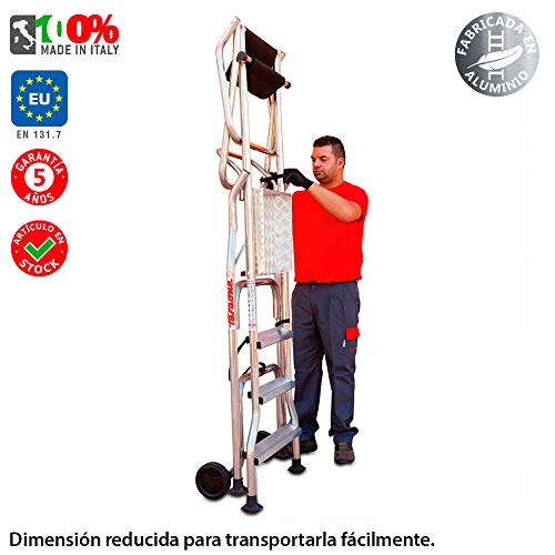 Faraone - Escalera con Plataforma PL5 - 254x72x37cm - Escalera 5 Peldaños - Escalera Plegable de Aluminio - Uso Profesional - Fácil de Transportar - Uso en Industrias y Grandes Superficies