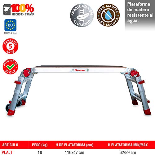 Faraone - Plataforma de Trabajo PLA.T - Plataforma Plegable - 147x53x19cm - Regulable en Altura - Plataforma con Ruedas - Amplio Plano de Trabajo - para Uso Profesional - Ligera y Robusta