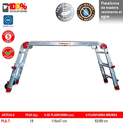 Faraone - Plataforma de Trabajo PLA.T - Plataforma Plegable - 147x53x19cm - Regulable en Altura - Plataforma con Ruedas - Amplio Plano de Trabajo - para Uso Profesional - Ligera y Robusta