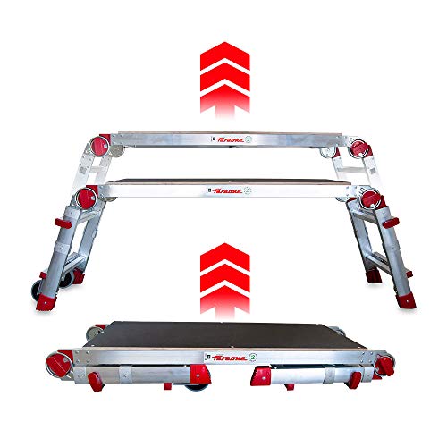 Faraone - Plataforma de Trabajo PLA.T - Plataforma Plegable - 147x53x19cm - Regulable en Altura - Plataforma con Ruedas - Amplio Plano de Trabajo - para Uso Profesional - Ligera y Robusta