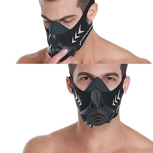 FDBRO Sports Mask Pro Workout Mask Fitness, Running,Resistencia, Cardio, Máscara de Ejercicio para Fitness Training Sport Mask con Filtro De algodón (Negro, M)