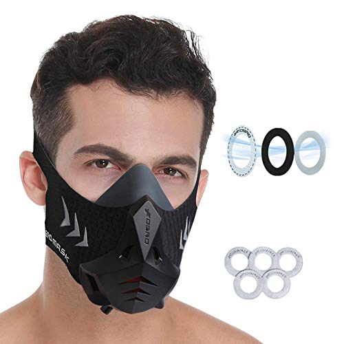 FDBRO Sports Mask Pro Workout Mask Fitness, Running,Resistencia, Cardio, Máscara de Ejercicio para Fitness Training Sport Mask con Filtro De algodón (Negro, M)