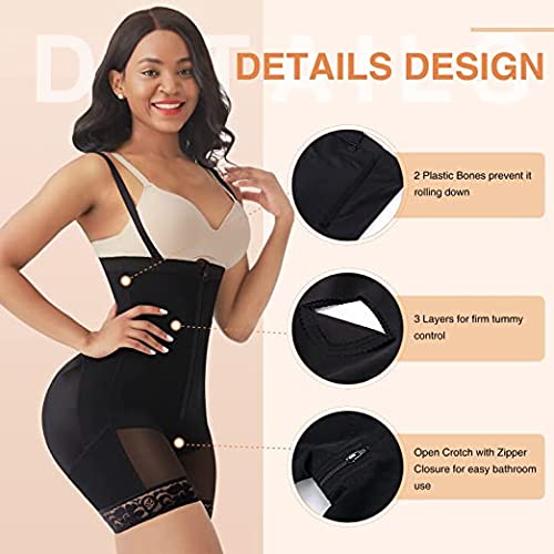 FeelinGirl Mujer Faja Reductora Abdominal con Cremallera Frontal - Shapewear Faja Adelgazante Corsé Ajustable Waist Trainer Negro XS/Talla 32-34