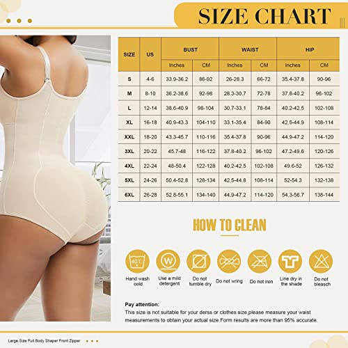 FeelinGirl Mujer Faja Reductora con Tirantes Ajustables Cubre Busto Cremallera Frontal Corset de Cuerpo Completo Braga Moldeadora Shapewear Overbust Body Shaper Gran Tamaño Beige M/Talla 38-40