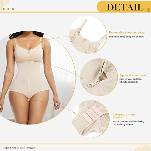 FeelinGirl Mujer Faja Reductora con Tirantes Ajustables Cubre Busto Cremallera Frontal Corset de Cuerpo Completo Braga Moldeadora Shapewear Overbust Body Shaper Gran Tamaño Beige M/Talla 38-40