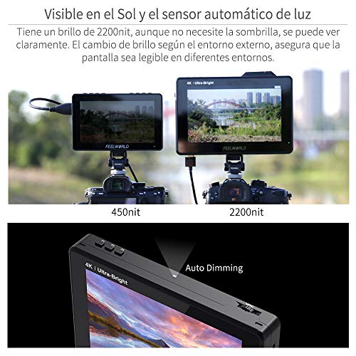 Feelworld LUT7 PRO 7 Pulgadas 2200nits 3D LUT Pantalla Táctil DSLR Cámara Director de Campo Monitor de CA con Forma de Onda F970 Kit de Instalación y Alimentación Externa 4K HDMI Entrada 1920X1200 IPS