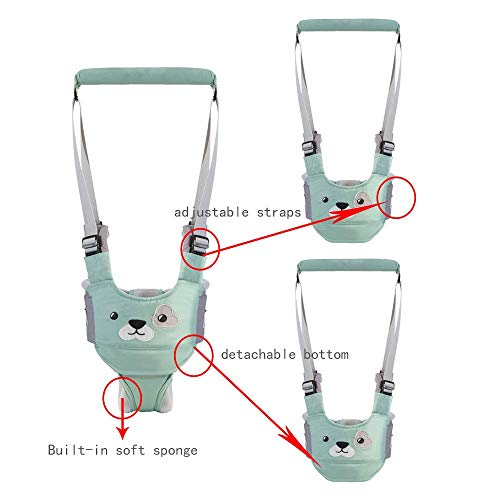 Felly Arnes Bebes, Ajustable Arnés de Seguridad Bebe con Hebilla de Seguridad, Toddler Walking Assistant, Transpirable Cinturón de Andador, Arnés de Bebe a Pie de Caminado Aprendizaje Chaleco (verde)