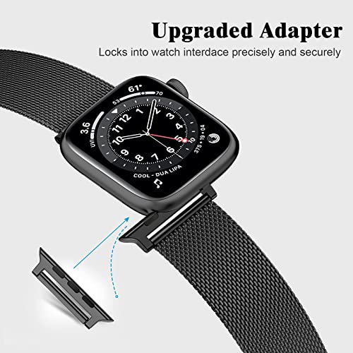 Fengyiyuda Correa Compatible con Apple Watch 38mm 40mm 41mm 42mm 44mm 45mm, Pulsera de Repuesto de Metal Malla de Acero Inoxidable para iWatch Series 7/SE/6/5/4/3/2/1 (42/44/45mm Negro)