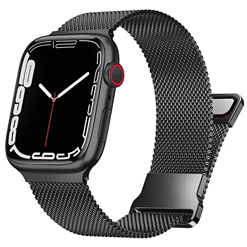 Fengyiyuda Correa Compatible con Apple Watch 38mm 40mm 41mm 42mm 44mm 45mm, Pulsera de Repuesto de Metal Malla de Acero Inoxidable para iWatch Series 7/SE/6/5/4/3/2/1 (42/44/45mm Negro)