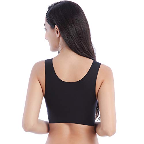 FEOYA - Sujetador sin Aros con Relleno Mini Camisola Sostén Deportivo sin Costuras para Dormir Transpirable Bra Top para Mujer - Negro - 3XL