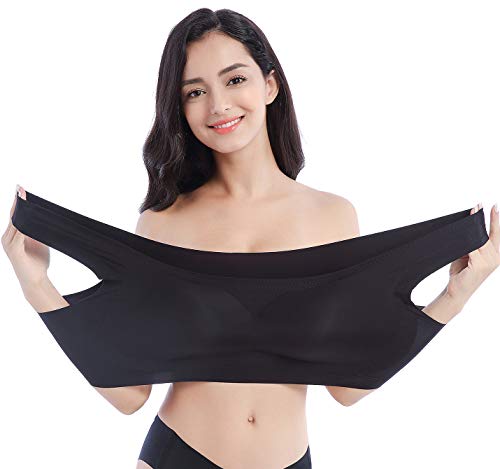 FEOYA - Sujetador sin Aros con Relleno Mini Camisola Sostén Deportivo sin Costuras para Dormir Transpirable Bra Top para Mujer - Negro - 3XL