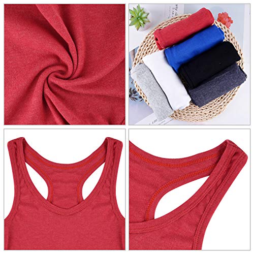 FEPITO 6 Piezas Camisetas Cortas básicas para Mujer, Camisetas Deportivas de algodón, Camisetas sin Mangas con Espalda Cruzada, Camisetas de Entrenamiento, Camisetas Cortas para Mujer