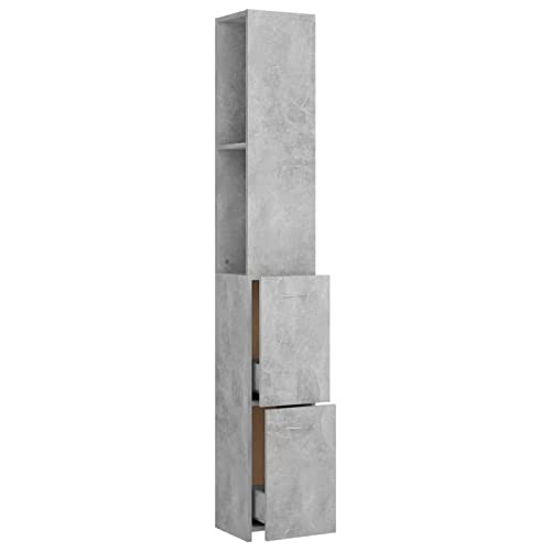 Festnjght Armario Alto para Baño Mueble Auxiliar de Baño de Estilo Moderno con 2 cajones y 2 Estantes 25x25x170 Gris hormigón