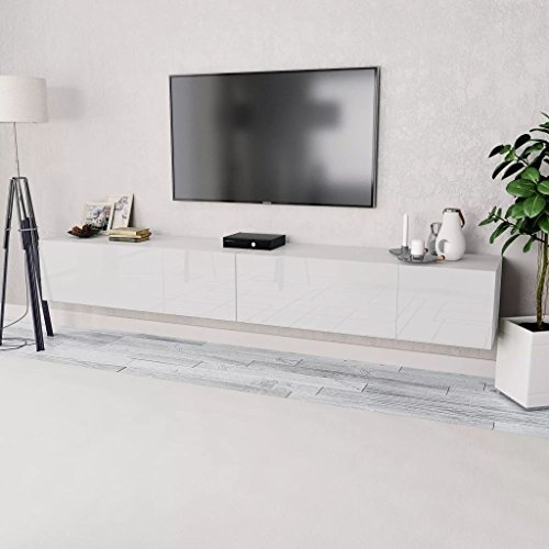 Festnjght Mueble TV Flotante/Mesa TV/Mueble para Salón/Mueble TV Suspendido 240 x 40 x 34 cm Blanco con Brillo