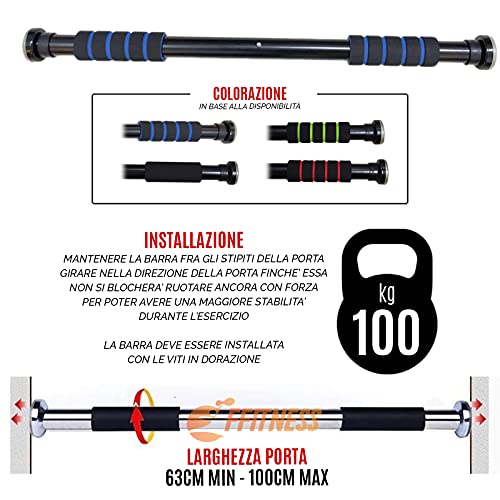 FFitness | 1 barra | Herramienta para dominadas de pared de barra 2 vías de acero inoxidable Body Crunch Puerta 60 – 100 cm Entrenamiento en suspensión Bicipitos Tricipitos pectorales abdominales