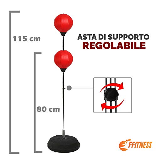 FFitness Bola de Boxeo Infantil con Base rellenable y Barra Ajustable | Saco de Boxeo para Entrenamiento de Boxeo, Rojo