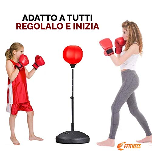 FFitness Bola de Boxeo Infantil con Base rellenable y Barra Ajustable | Saco de Boxeo para Entrenamiento de Boxeo, Rojo