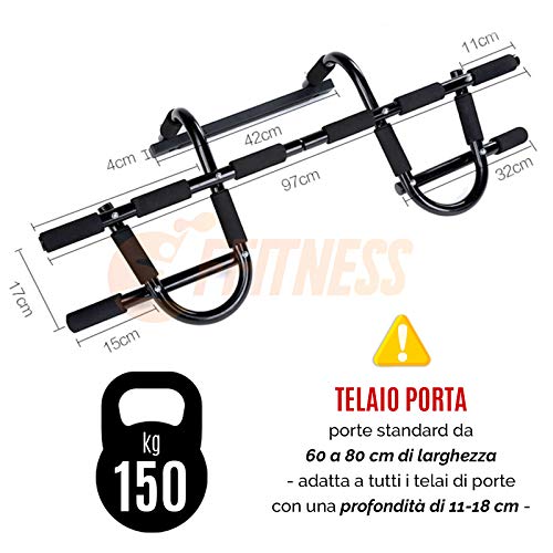 FFitness FSMDK811 - Barra de dominadas para puerta profesional de Iron Gym Body Building Fitness para el hogar, el gimnasio, la torre, tronco tríceps, 150 kg