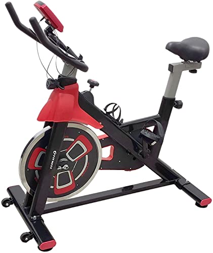 FFitness Indoor Spinning Bike Cycling Bicicleta para entrenamiento en casa con almohadilla de fieltro, cardio y volante, rojo, 13 kg