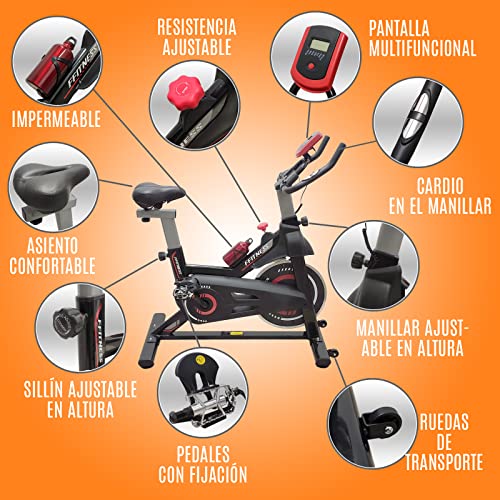 FFitness Indoor Spinning Bike Cycling - Bicicleta para entrenamiento en casa con soporte para smartphone, cardio y volante de 6 kg