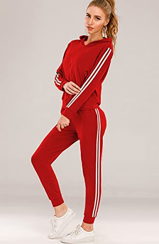 FGFD&OU Sudaderas Mujer Pantalones + Tops Conjunto de Chándal de Mujer Camisas Fitness Manga Larga Casual Jersey Chaqueta Hoodie&Pantalones (Rojo-1, XL)